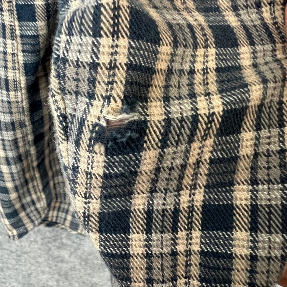TOWNCRAFT Men's Plaid Flannel Button Down Collared Cotton Blue Size Large FLAW - Picture 8 of 10